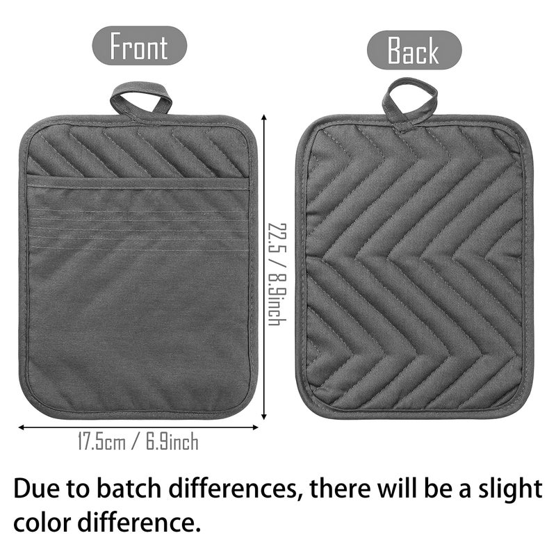 GROBRO7 5Pack Pocket Pot Holders Cotton Heat Resistant Potholder Multipurpose Hot Pads Machine Washable Oven Mitts Cooking Pads Bulk for Daily Kitchen Baking and Cooking 8.9 x 6.9 Inch Grey - Image 2